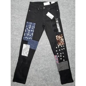 Rue21 Jeans Mens 28X30 Black Denim Supreme Flex Skinny Distressed Patches New